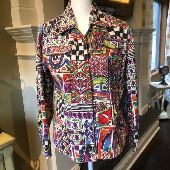 Chico's size 0 (equivalent to US Size 4) colorful abstract jacket - Picture 2 of 9